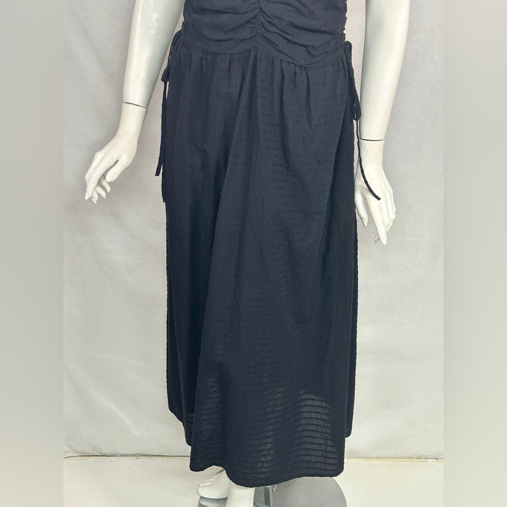 Nation LTD Black Rooshed Cotton/Linen Dress with side slit and pockets Size M - Picture 6 of 15